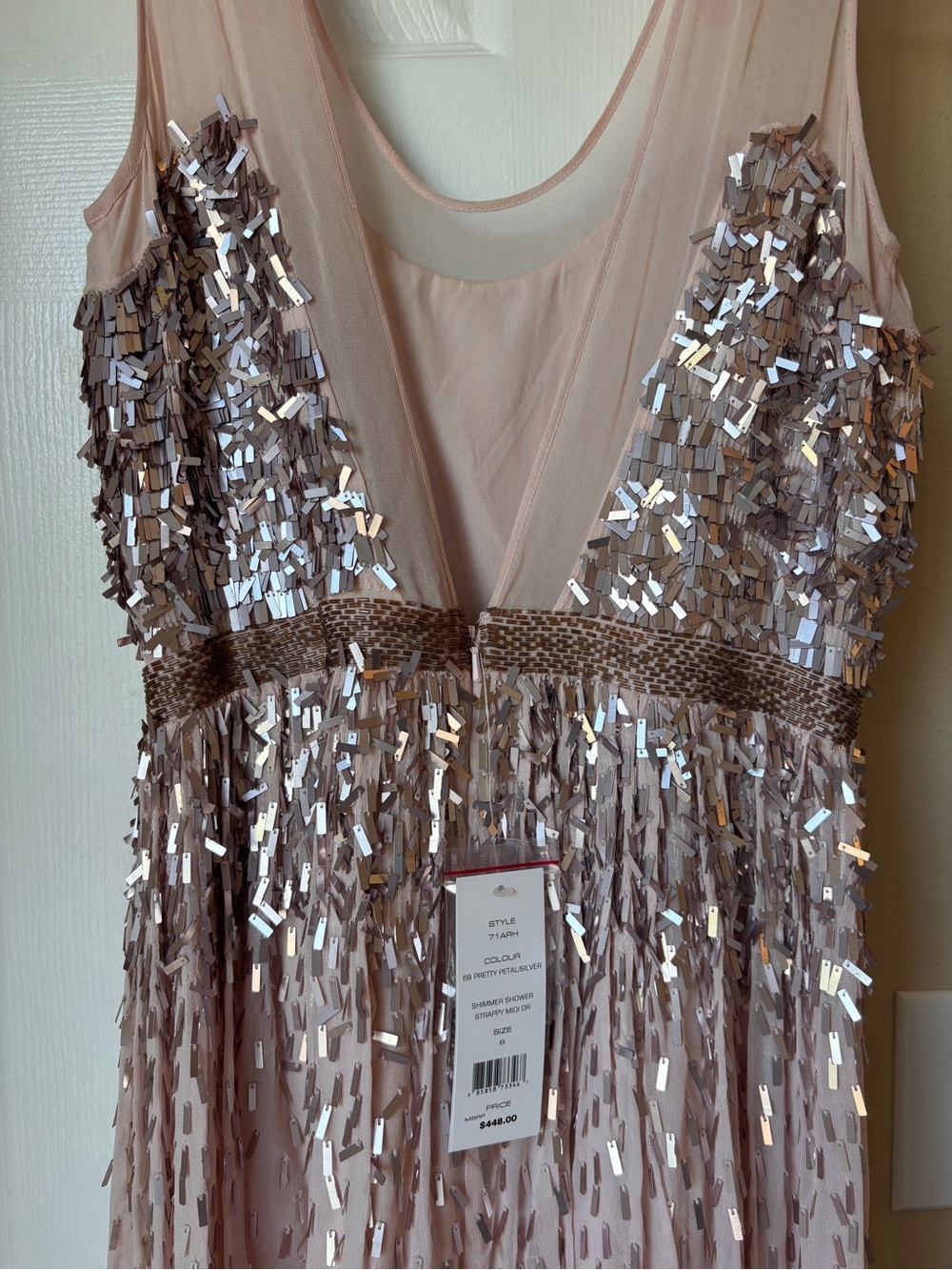 Sleeveless Blush Sequin Mesh Cocktail Dress - Picture 4 of 6